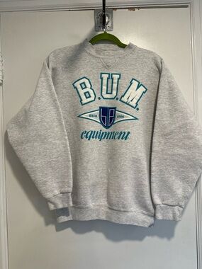 VTG 90s BUM Equipment SzM Spellout Baggy Boxy Oversized Heather Gray Streetwear